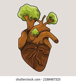 ilustración vector de corazón y árbol, entorno de ahorro, perfecto para impresión, afiche, etc