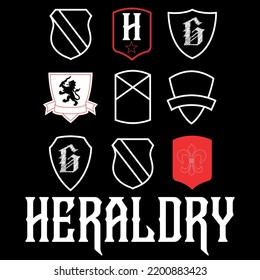 Illustration vector Heraldry elements with lion and letter G. Medieval and fashion design