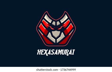Illustration Vector hexa samurai logo Design Template.
Suitable for Creative Industries, Company, Corporate,
 Multimedia, Entertainment, Education, team, club, game, streaming, Shops, and more.