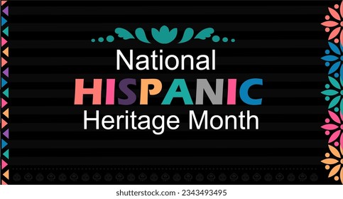 Illustration Vector for Hispanic heritage month. Vector web banner, poster, card for social media and networks. with Papel Picado pattern, perforated paper on black background perfect for social media