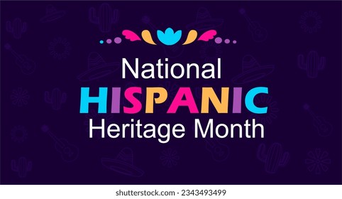 Illustration Vector for Hispanic heritage month. Vector web banner, poster, card for social media and networks. with Papel Picado pattern, perforated paper on black background perfect for social media