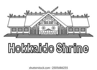 Illustration vector of Hokkaido Shrine famous Shinto shrine in Sapporo Hokkaido Japan drawing in black and white 