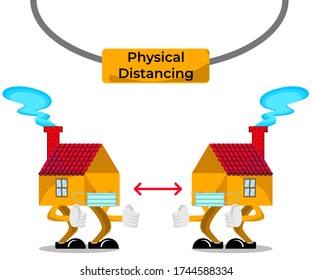 Illustration vector of home character design with each other for physical distancing campaign in the middle of the covid-19 pandemic. Perfect for any visual content about it.