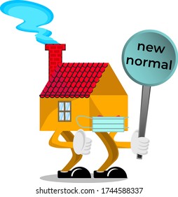 Illustration vector of home character design with sign for new normal campaign in the middle of the covid-19 pandemic