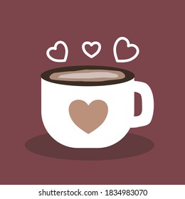 Illustration vector hot coffee cup with cute heart shaped decoration