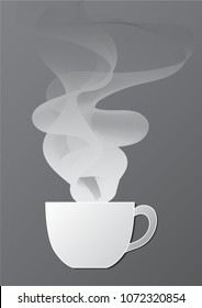 illustration vector of hot coffee with smoke paper cutting art