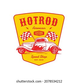 Illustration Vector Hot Rods Car Racing Garage Club Logo Badge