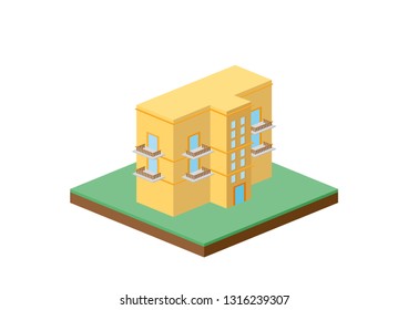 Illustration vector of Hotel isometric composition isolated on white background.