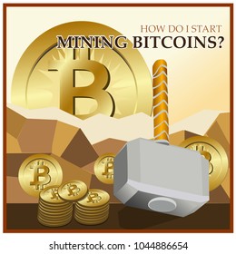 Illustration in vector how to mine bitcoins successfully