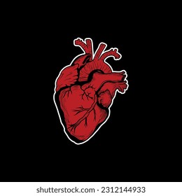 Illustration vector human heart with engraving style