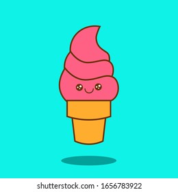 Illustration Vector of ice cream cartoon cute flat design. Perfect for T-Shirt design, logo, sticker.