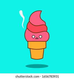 Illustration Vector of ice cream cartoon cute flat design. Perfect for T- Shirt design, logo, sticker.