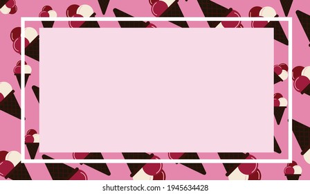 Illustration vector of Ice cream cone decorated on pink cafe with white frame board background