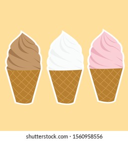 illustration vector  : ice cream with three variations of chocolate, vanilla, strawberry