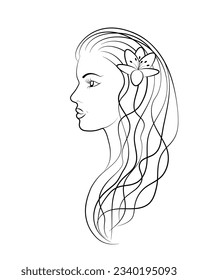 Ilustración, ícono vector de una bella joven con cabello largo en un estilo minimalista, para avatar web, diseño de salón de belleza, etc.