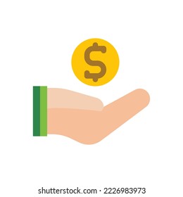 illustration vector icon flat earning, coin, gold, hand, transaction, money.