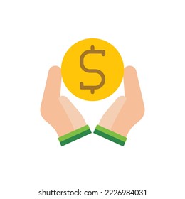 illustration vector icon flat earning, coin, gold, hand, transaction, money.