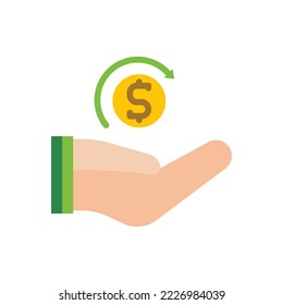 illustration vector icon flat earning, coin, gold, hand, transaction, money.