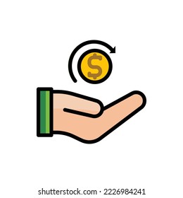 illustration vector icon flat earning, coin, gold, hand, transaction, money.