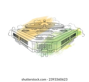 illustration vector icon of Indian Parliament and Sansad Bhavan building in Central Vista. 15 August Happy Independence day 