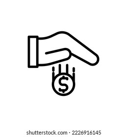 illustration vector icon line earning, coin, gold, hand, transaction, money.