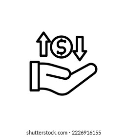 illustration vector icon line earning, coin, gold, hand, transaction, money.