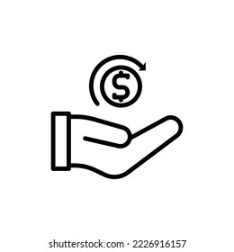 Illustration Vektorsymbol Linie Verdienen, Münzen, Gold, Hand, Transaktion, Geld.