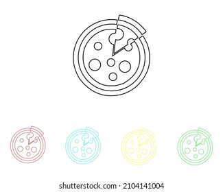 Illustration vector icon of pizza in flat design style. Set elements in colored icons. Food illustration isolated on white background