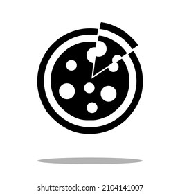 Illustration vector icon of pizza in flat design style. Food silhouette. Pizza illustration isolated on white background