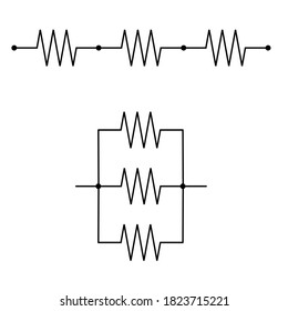 Icono vectorial de ilustración del símbolo de combinación de resistencia paralela de serie. Parte eléctrica. Experimento de ciencia física.