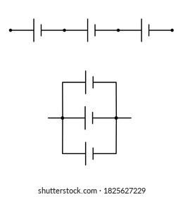 Illustration vector icon of series parallel battery combination symbol. Electrical part. Physics science experiment.