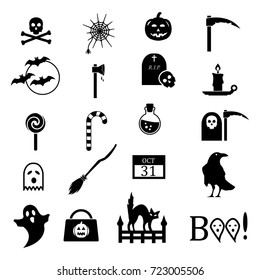 Illustration vector icon set Halloween, black Halloween icons isolated on white background