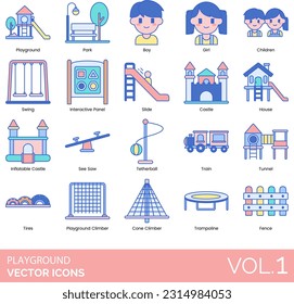 Ilustración Icono Vector Set Playground, parques, niños