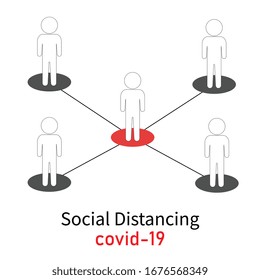 illustration vector icon of social distancing to prevent coronavirus covid-19 outbreak in community