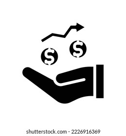 illustration vector icon solid, glyph, silhouette earning, coin, gold, hand, transaction, money.