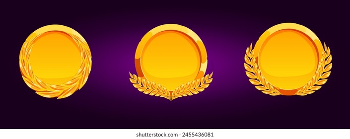 illustration; vector; icon; template; graphic; coins; rank; gold; design; art; medals; progress; round; winner; laurus; collection; branches; purple; clipart;