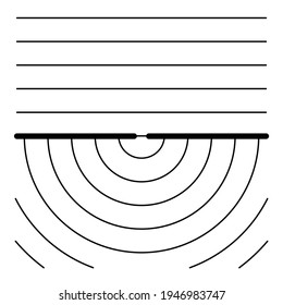 Illustration Vector Icon Of Wave Diffraction. Wave Move Through Hole Small As Or Smaller Than Wave Length. Physics Science Experiment.