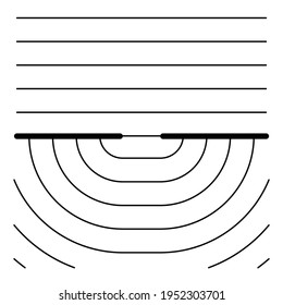 Illustration Vector Icon Of Wave Diffraction. Wave Move Through Hole Bigger Than Wave Length. Physics Science Experiment.