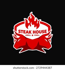 Illustration Vektorgrafik-Idee von Doppel-Bullenkopf mit klassischen Vintage Retro-klassischen Stil mit Stempel-Label-Emblem Schild, perfekt für Steak House oder Grill Grill Haus Logo Design Inspiration.