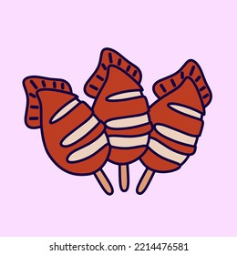 Illustration vector ikayaki or grilled squid, Japanese street food.