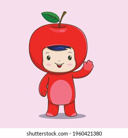 illustration vector image 
illustration vector of boy smiling in an apple costume best for mascot, story book children, etc.
