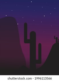 illustration Vector vector image desert landscape Arizona Mexico twilight cacti stand