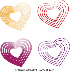 illustration vector vector image heart set red orange pink purple stroke repeated many times inside isolated transparent background