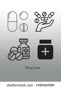 illustration Vector image. Icon of different types of medicine and pills