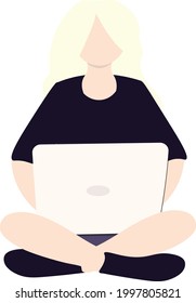 illustration vector vector image of a man a girl with blonde hair working on a laptop freelance remote work