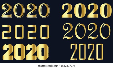 illustration vector image of new year 2020 type in various golden fonts