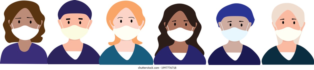 ilustración vectorial personas doctores grupo de personal médico en máscaras blancas con máscara