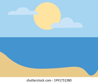 illustration vector vector image plyazh sandy beach blue sea sun shining clouds editable image
