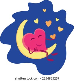 Illustration, vector image, postcard with a heart on the month
