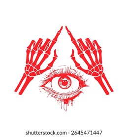 illustration vector image of skeleton hand tattoo and scary eyes	